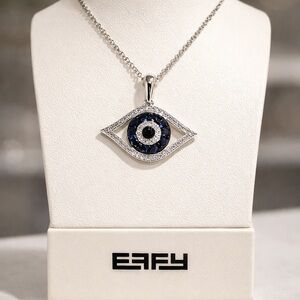 Effy 14k White Gold with Blue Sapphire Diamond Evil Eye Pendant/Gift